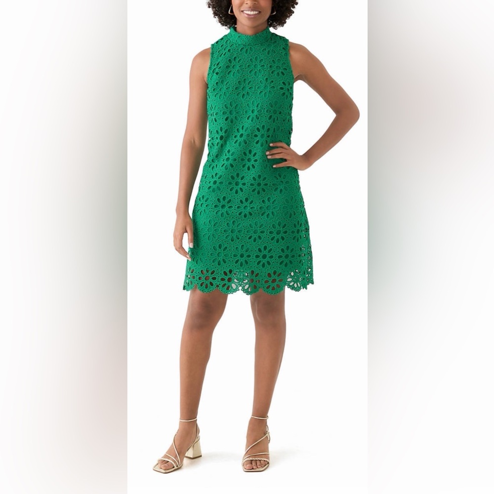 NWT Robbie Bee Women's Sleeveless Daisy Lace Mock Neck Dress Kelly/Green Size 14